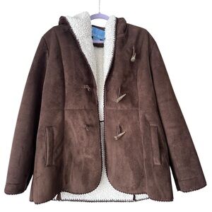 Nine West Faux Suede Brown Sherpa Lined Coat Women’s XL